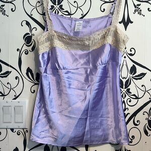 Lavender Satin Camisole with Lace Trim